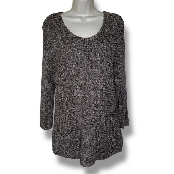 Chicos Brown Marled Sweater Scoop Neck Drop Shoulder Hip Pockets Women Medium - Picture 1 of 10